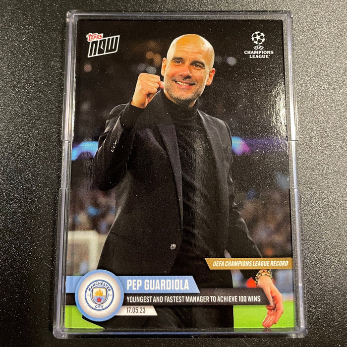 TOPPS NOW 2023 Pep Guardiola Manchester City #114 Youngest and fastest manager to achieve 100 wins